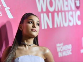 US singer/songwriter Ariana Grande attends Billboard's 13th Annual Women In Music event at Pier 36 in New York City on on December 6, 2018.