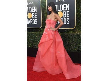 British actress Jameela Jamil arrives for the 76th annual Golden Globe Awards on January 6, 2019, at the Beverly Hilton hotel in Beverly Hills, California.