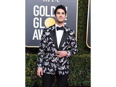 US actor Darren Criss arrives for the 76th annual Golden Globe Awards on January 6, 2019, at the Beverly Hilton hotel in Beverly Hills, California.