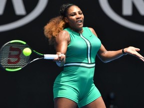 Serena Williams of the US hits a return against Germany's Tatjana Maria during their women's singles match on day two of the Australian Open tennis tournament in Melbourne on January 15, 2019.