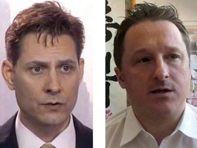 Michael Kovrig (left) and Michael Spavor, the two Canadians detained in China, are shown in these 2018 images taken from video. A Chinese government spokesman says it is not "convenient" to do discuss the charges against two Canadians detained in China despite an assertion by the country's top prosecutor that they broke the law. THE CANADIAN PRESS/AP