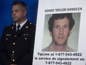 A file photo of Garry Taylor Handlen, who has been charged in relation to the homicide of Monica Jack, who was 12-years-old when she was murdered near Merritt in 1978, is displayed during a news conference in Surrey, B.C., on Monday December 1, 2014.