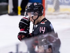 Canada's Maxime Comtois reacts after losing to Finland during the world junior hockey championship in Vancouver on Wednesday, Jan. 2, 2019.