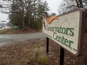 This Dec. 31, 2018 file photo shows a sign of Conservators' Center at the property near Burlington, N.C. (Woody Marshall/The Times-News via AP, file)