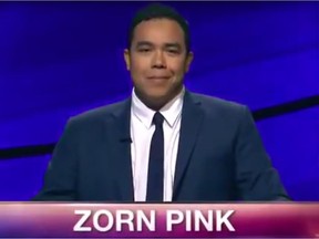 YouTube screen capture of Zorn Pink who won on "Jeopardy!"