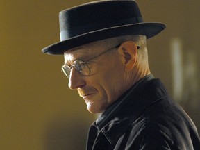 This image released by AMC shows Walter White, played by Bryan Cranston, wearing a Bollman 1940's pork pie hat in a scene from the second season of "Breaking Bad."