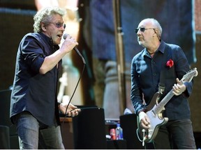 In this Oct. 9, 2016 file photo, Roger Daltrey, left, and Pete Townshend of The Who perform at the 2016 Desert Trip music festival in Indio, Calif.