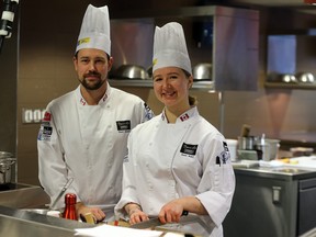 Team Canada Chefs Trevor Ritchie and Jenna Reich in the kitchen at George Brown Centre for Hospitality & Culinary Arts ahead of Bocuse d'Or awards, taking place in Lyon, France in a few weeks on Tuesday Dec. 11, 2018.