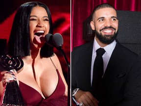 Cardi B and Drake. (AP file photo and Getty Images)