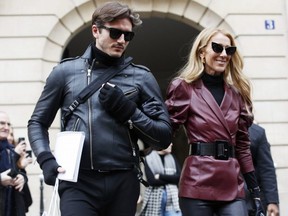 Singer Celine Dion leaves the Givenchy office on Avenue George V in Paris with dancer Pepe Munoz on Jan. 24, 2019.