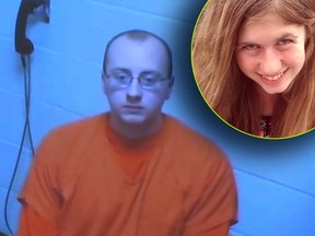 Jake Thomas Patterson, 21, who is accused of abducting 13-year-old Jayme Closs (inset) and holding her captive for three months, makes his initial court appearance Monday, Jan. 14, 2019, via video feed from the Barron County jail during his bond hearing in Barron, Wis.