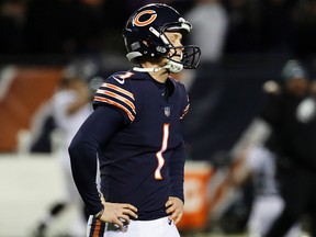 Cody Parkey of the Chicago Bears reacts after missing a field goal in the final moments of a loss to the Philadelphia Eagles in the NFC Wild Card Playoff game at Soldier Field on January 6, 2019 in Chicago. (Jonathan Daniel/Getty Images)