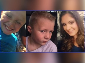 Nine-year-old Theodore Cardinal (left), four-year-old Brenden Major (centre) and 26-year-old Kimberly Oliverio were killed in a crash on Hwy. 16 west of Langham, Sask., on Feb. 22, 2016.