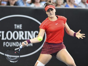 Bianca Andreescu of Canada plays a shot against Germany's Julia Goerges during the singles final of the ASB Classic tennis tournament in Auckland, New Zealand, Sunday, Jan. 6, 2019. (AP Photo/Chris Symes)