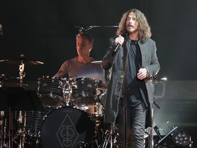 Chris Cornell and drummer Matt Cameron of the band "Temple Of The Dog" perform onstage at Madison Square Garden on Nov. 7, 2016 in New York City.  (Neilson Barnard/Getty Images)