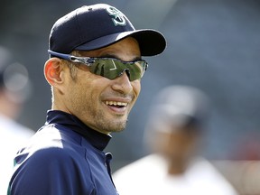 In this Tuesday, July 10, 2018 file photo, Seattle Mariners' Ichiro Suzuki smiles during warm ups before a game against the Los Angeles Angels in Anaheim, Calif. (AP Photo/Alex Gallardo, File)