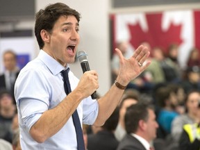 Prime Minister Justin Trudeau answers questions during a town hall meeting Friday, Jan. 18, 2019 in St. Hyacinthe, Que.