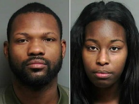 These undated booking photo released by Macomb County Sheriff's Office shows  Antonio Floyd and Shantanice Barksdale. Floyd and Barksdale have been charged in the opioid overdose of their 18-month-old daughter who died on Christmas Day. Macomb County Prosecutor Eric Smith told the Detroit Free Press that an autopsy showed Ava Floyd had ingested up to 15 times the amount of fentanyl authorities had seen in the county's last 30 overdose deaths. The Detroit-area couple were arraigned Monday, Jan. 14, 2019, and jailed on second-degree murder charges. (Macomb County Sheriff's Office via AP)