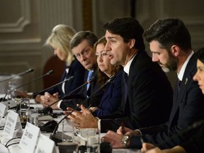 Prime Minister Justin Trudeau participates in a roundtable discussion with the Federation of Canadian Municipalities' Big City Mayors' Caucus, and delivers brief opening remarks in Ottawa on Monday, Jan. 28, 2019.