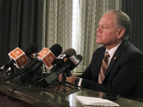 Rick Romley, the former longtime top county prosecutor for metro Phoenix, speaks during a news conference Jan. 14, 2019 in Phoenix. Romley was hired by Hacienda HealthCare to conduct an internal review into the circumstances surrounding the sexual assault of a patient at a Hacienda facility and gave birth to a baby in late December.