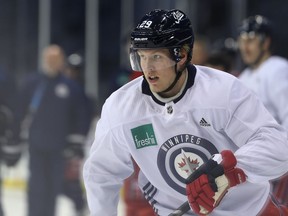 Patrik Laine skates during Winnipeg Jets practice on Mon., Nov. 26, 2018.