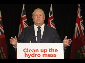 Ontario PC Leader Doug Ford announced his intention to fire the CEO as well as the entire board of Hydro One, in Toronto, Ont. on Thursday April 12, 2018.