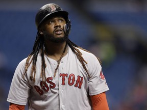 In this May 24, 2018, file photo, Boston Red Sox's Hanley Ramirez is shown during the first inning of a baseball game against the Tampa Bay Rays, in St. Petersburg, Fla. (AP Photo/Chris O'Meara, File)