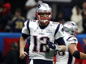 Tom Brady of the New England Patriots reacts against the Los Angeles Rams in the second half during Super Bowl LIII at Mercedes-Benz Stadium on Feb. 3, 2019 in Atlanta, Georgia. (Al Bello/Getty Images)