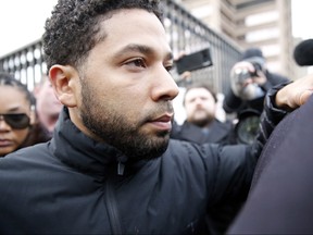 "Empire" actor Jussie Smollett leaves Cook County jail after posting bond on Feb. 21, 2019 in Chicago, Illinois.  (Nuccio DiNuzzo/Getty Images)