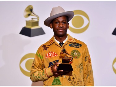 US singer Leon Bridges poses in the press room for Best Traditional R and B Performance "Bet Ain't Worth The Hand" during the 61st Annual Grammy Awards on February 10, 2019, in Los Angeles.