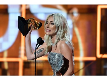 Lady Gaga accepts the award for Best Pop Duo/Group Performance with "Shallow" during the 61st Annual Grammy Awards on February 10, 2019, in Los Angeles.