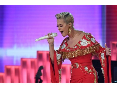 US singer Katy Perry performs onstage during the 61st Annual Grammy Awards on February 10, 2019, in Los Angeles.