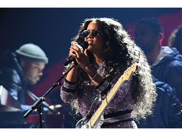US singer Gabriella Wilson, aka H.E.R., during the 61st Annual Grammy Awards on February 10, 2019, in Los Angeles.