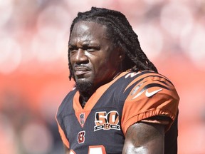 In this Oct. 1, 2017, file photo, Cincinnati Bengals cornerback Adam "Pacman" Jones walks on the field before an NFL football game against the Cleveland Browns, in Cleveland.