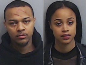 Shad Gregory Moss, aka Bow Wow, (L) and Leslie Holden are seen in police mug shots.
