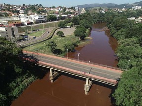 A view of the Paraobeba River in Brumadinho, Brazil, Friday, Feb. 1, 2019, polluted a week ago when a dam holding back mine waste collapsed.
