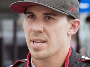 In this July 13, 2018, file photo, Robert Wickens talks after the second practice session for the Toronto Indy IndyCar auto race in Toronto.