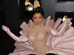 Cardi B poses for pictures at the 61st Annual Grammy Awards in Los Angeles on Feb. 10, 2019.