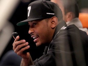 Former New York Knicks player Carmelo Anthony attends the game between the Knicks and the Miami Heat at Madison Square Garden on January 27, 2019 in New York. (Elsa/Getty Images)