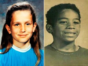 These undated photos provided by police show 11-year-old murder Linda O'Keefe (L), who was killed in 1973, and William Tillett , who was killed in 1990.