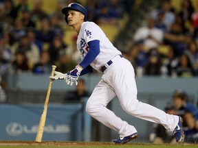 Corey Seager of the Los Angeles Dodgers hits during a game against the Miami Marlins at Dodger Stadium on April 24, 2018 in Los Angeles. (Sean M. Haffey/Getty Images)