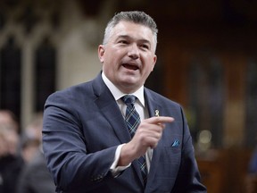 Conservative MP James Bezan stands during question period in the House of Commons on Parliament Hill in Ottawa on Oct. 25, 2018.