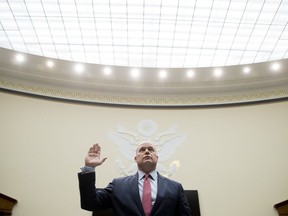 Acting U.S. Attorney General Matthew Whitaker is sworn in before the House Judiciary Committee on Capitol Hill, Friday, Feb. 8, 2019, in Washington.