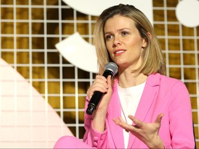Brooklyn Decker speaks onstage at Girlboss Rally NYC 2018 at Knockdown Center on Nov. 18, 2018 in Maspeth, New York. (JP Yim/Getty Images for Girlboss Rally NYC 2018)