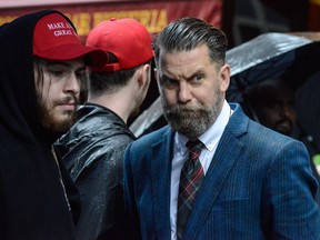 Activist Gavin McInnes takes part in an Alt Right protest of Muslim activist Linda Sarsour on May 25, 2017 in New York City. (Stephanie Keith/Getty Images)