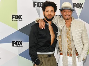 Actors Jussie Smollett, left, and Terrence Howard attend the 2018 Fox Network Upfront at Wollman Rink, Central Park on May 14, 2018 in New York City.  (Dia Dipasupil/Getty Images)