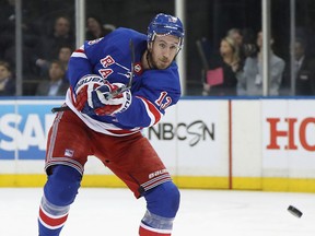 Kevin Hayes of the New York Rangers shoots the puck at Madison Square Garden on January 29, 2019 in New York. (Bruce Bennett/Getty Images)