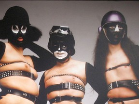British performance artist Leigh Bowery (L) is seen in this photograph taken by Fergus Greer in an exhibition at the NRW-Forum exhibition hall in Duesseldorf, western Germany in 2006.