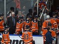 Edmonton Oilers exit the ice after losing to the Chicago Blackhawks 6-2 during NHL action at Rogers Place in Edmonton, February 5, 2019.