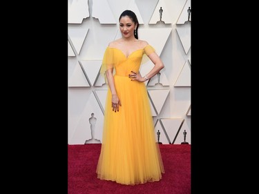 Constance Wu arrives at the Oscars on Sunday, Feb. 24, 2019, at the Dolby Theatre in Los Angeles. (Richard Shotwell/Invision/AP)
